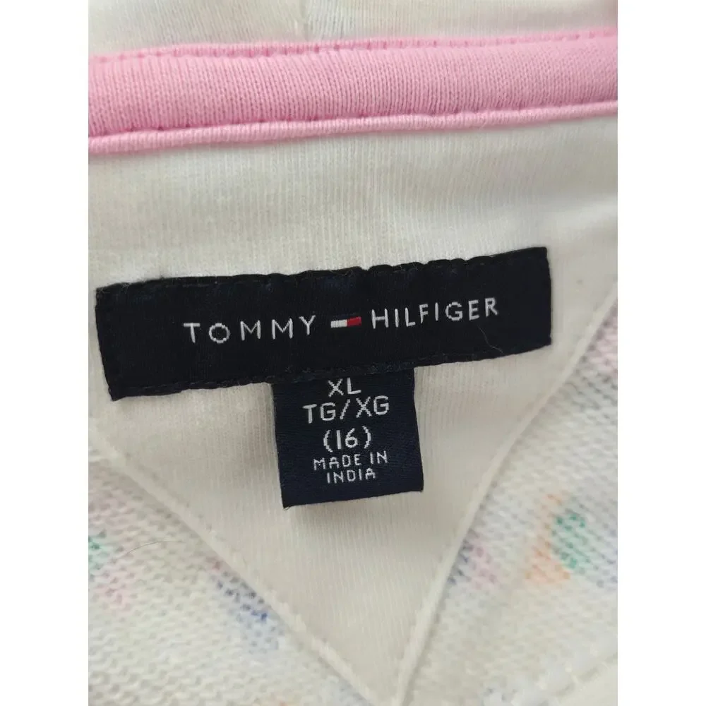 Tommy Hilfiger EUC hooded sleeveless polo zip graphic dress girls 16 XL white